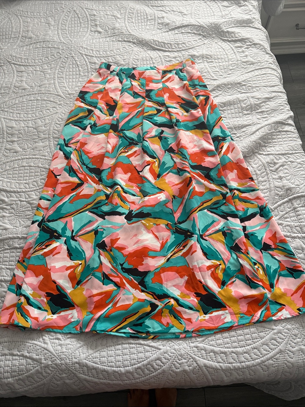 Bar III Colorful Abstract Maxi Skirt - Coral, Teal & Yellow